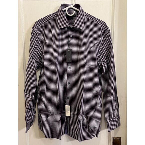 NWT JOHN VARVATOS Star USA Purple Gingham Cotton Button Up Shirt Top Mens Sz 16 - Picture 2 of 11
